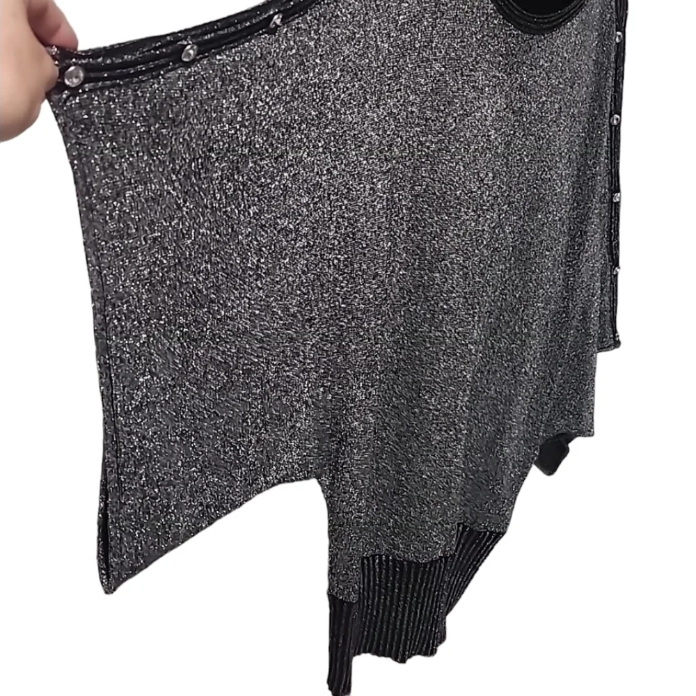PECK & PECK Metallic Kimono Sleeve Blouse L Silver Batwing Retro 80s Shimmer Top